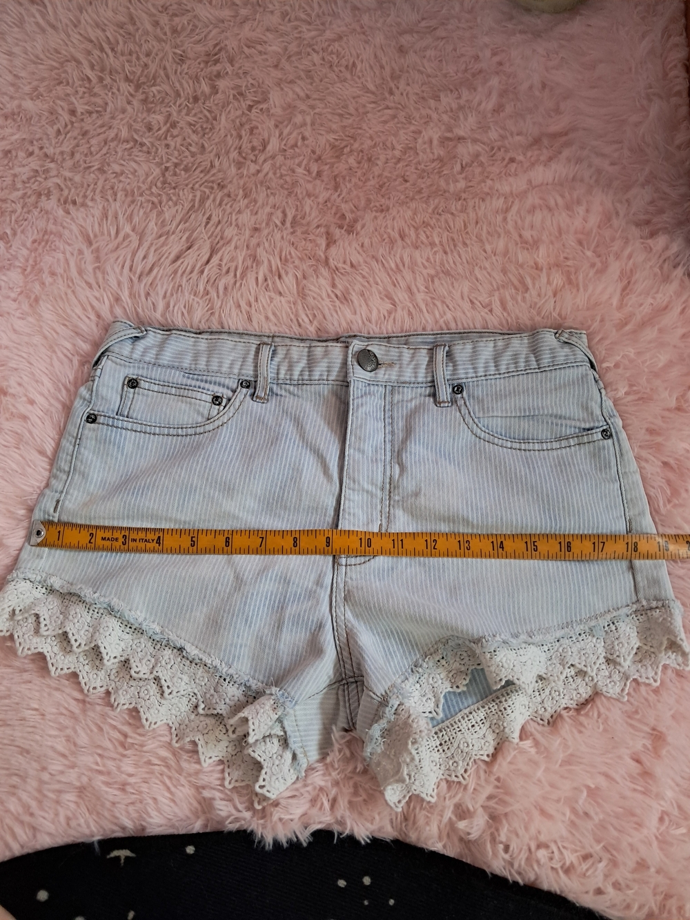 Free People Light Blue Striped Lace-Trim Denim Shorts - Picture 6 of 7